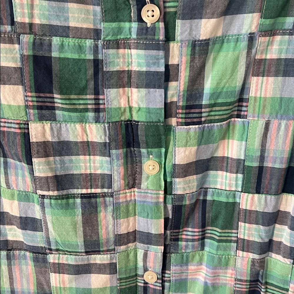 Talbots Patchwork Button Back Tank Top Blue Madra… - image 9